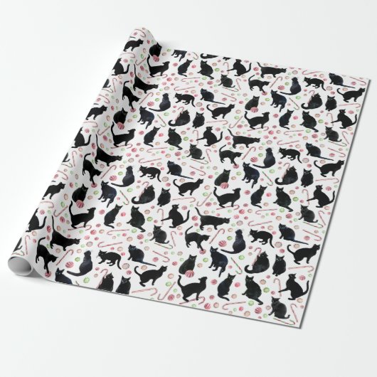 Black Cats with Peppermint Candy Wrapping Paper Cadeaupapier (Uitgerold)