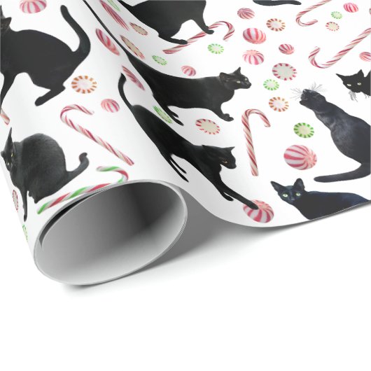 Black Cats with Peppermint Candy Wrapping Paper Cadeaupapier (Rol Hoek)