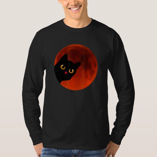 Black Cats Yellow Cat Eyes moon the red Scary T-shirt (Voorkant)