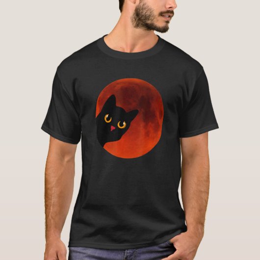 Black Cats Yellow Cat Eyes moon the red Scary T-shirt (Voorkant)