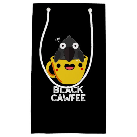 Black Cawfee Funny Crow Coffee Pun Dark BG Klein Cadeauzakje (Voorkant)