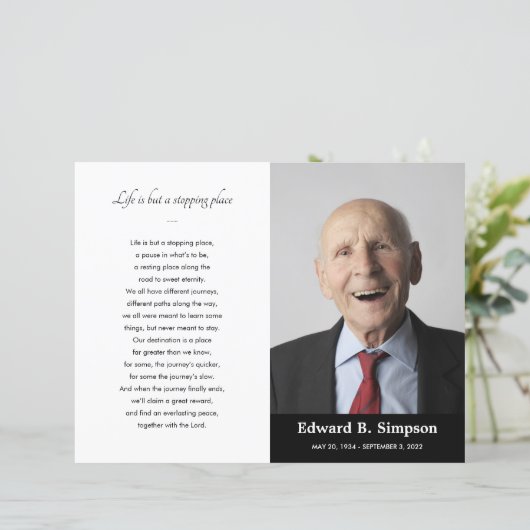 Black Celebration of Life Funeral Program Foto (Staand voorkant)