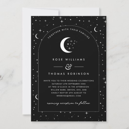 Black Celestial Arched Wedding Invitation Kaart (Voorkant)