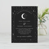 Black Celestial Arched Wedding Invitation Kaart (Staand voorkant)