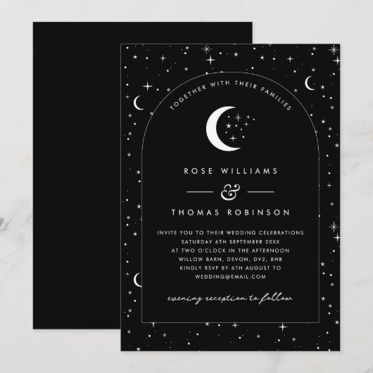 Black Celestial Arched Wedding Invitation Kaart (Voorkant / Achterkant)