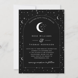 Black Celestial Arched Wedding Invitation Kaart