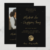 Black Celestial Wedding Invitation Kaart (Voorkant / Achterkant)
