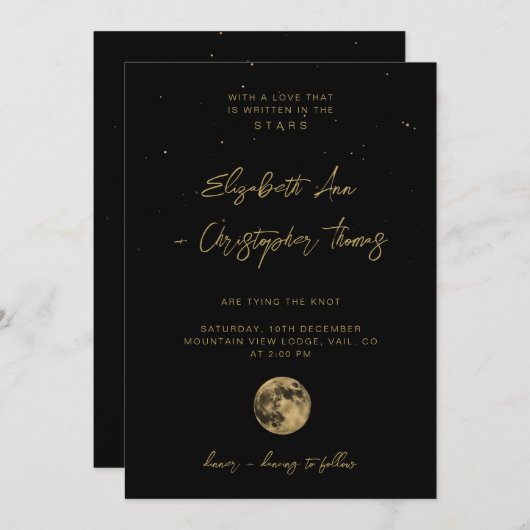 Black Celestial Wedding Invitation Kaart (Voorkant / Achterkant)