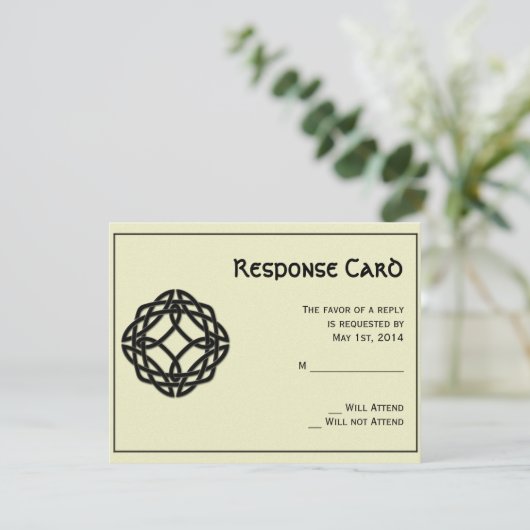 Black Celtic Eternity Knot-reactiekaart RSVP Kaartje (Staand voorkant)