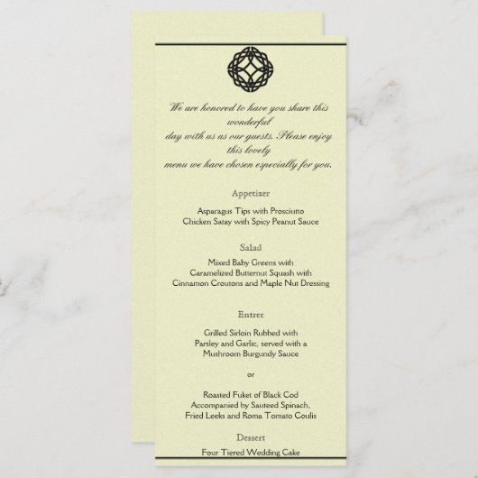 Black Celtic Eternity Knot Wedding Menu (Voorkant / Achterkant)