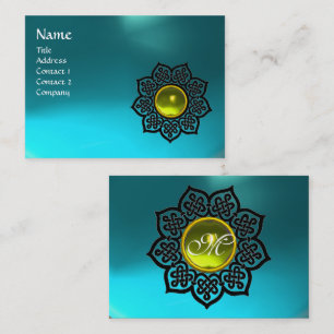 BLACK CELTIC FLOWER GEEL GEM MONOGRAM Aqua Blue Visitekaartje