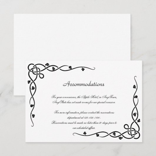 Black Celtic Knot Corner Vine Wedding Insert Informatiekaartje (Voorkant / Achterkant)