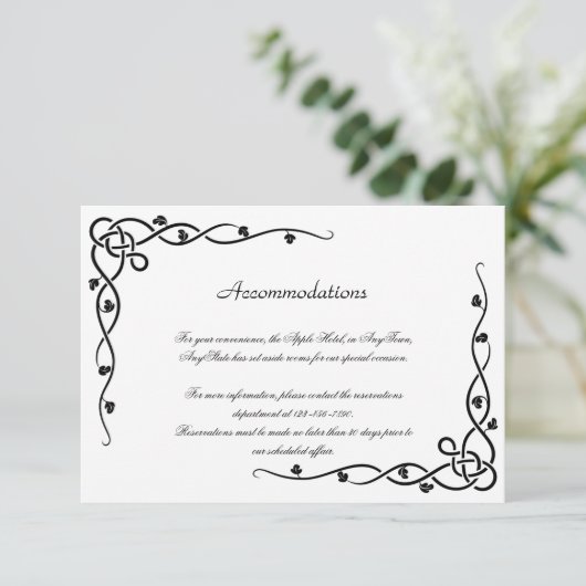 Black Celtic Knot Corner Vine Wedding Insert Informatiekaartje (Staand voorkant)