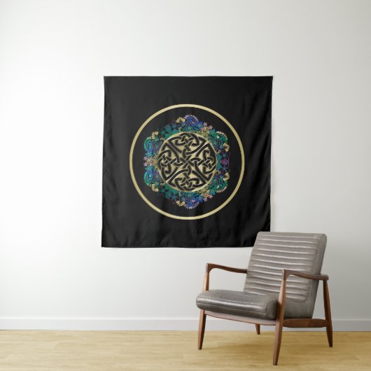 Black Celtic Knot Mandala Wall Tapestry Wandkleed (In Situ (horizontaal))