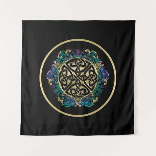 Black Celtic Knot Mandala Wall Tapestry Wandkleed (Voorkant)