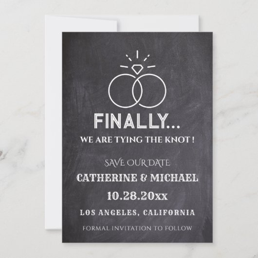 Black Chalk Board Diamond Rings Trendy Save The Date (Voorkant)