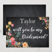 Black Chalk Board Floral zal je mijn Bridesmaid zi Kaart (Voorkant / Achterkant)