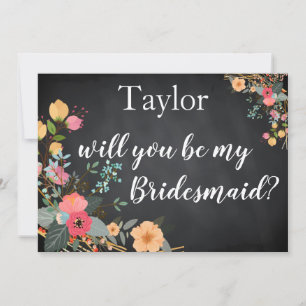 Black Chalk Board Floral zal je mijn Bridesmaid zi Kaart