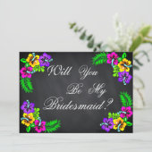 Black Chalk Board Floral zal je mijn Bridesmaid zi Kaart (Staand voorkant)
