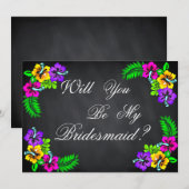 Black Chalk Board Floral zal je mijn Bridesmaid zi Kaart (Voorkant / Achterkant)