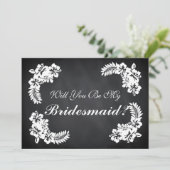 Black Chalk Board Floral zal je mijn Bridesmaid zi Kaart (Staand voorkant)