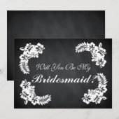 Black Chalk Board Floral zal je mijn Bridesmaid zi Kaart (Voorkant / Achterkant)