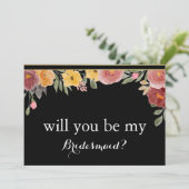 Black Chalk Board Floral zal je mijn Bridesmaid zi Kaart (Staand voorkant)