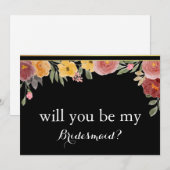 Black Chalk Board Floral zal je mijn Bridesmaid zi Kaart (Voorkant / Achterkant)