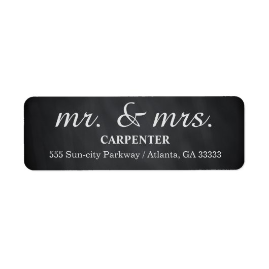 Black Chalk Board Mr. & Mrs Return-adres Etiket (Voorkant)