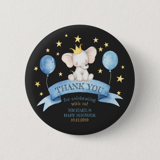 black chalk elephant baby shower celebration ronde button 5,7 cm (Voorkant)