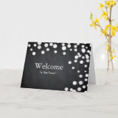 Black Chalkboad Falling Sparkles Polka Dot Welcome Kaart (Gele Bloem)