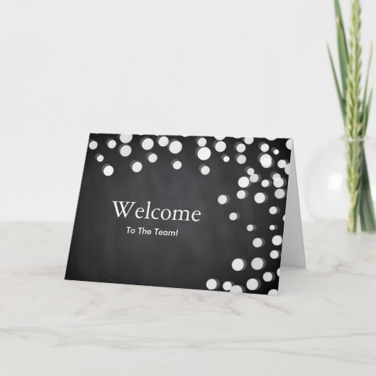Black Chalkboad Falling Sparkles Polka Dot Welcome Kaart (Voorkant)