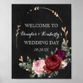Black Chalkboard Burgundy Gold Roos Boho Wedding Poster (Voorkant)