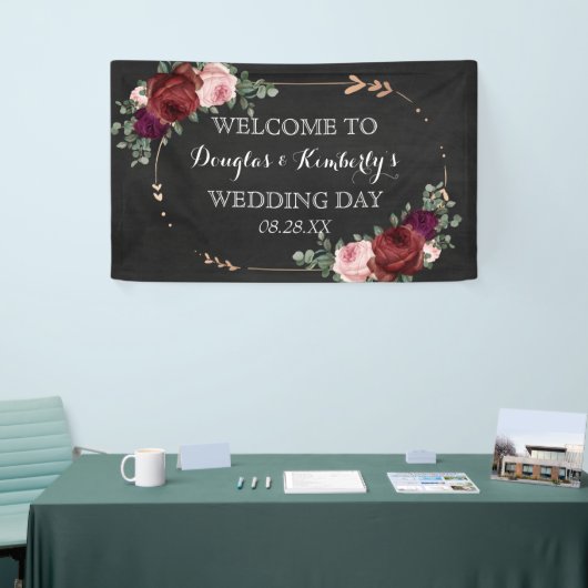 Black Chalkboard Burgundy Gold Roos Boho Wedding Spandoek (Beurs)