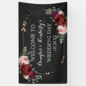 Black Chalkboard Burgundy Gold Roos Boho Wedding Spandoek (Verticaal)