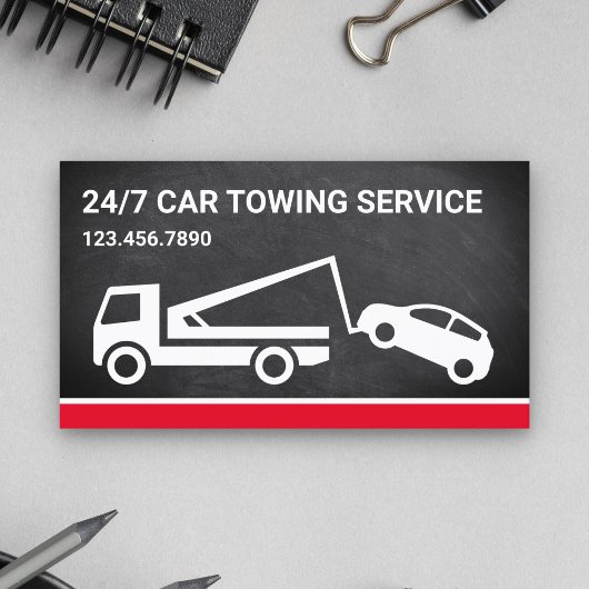 Black Chalkboard Car Towing Service Tow Truck Visitekaartje
