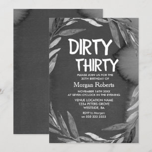 Black Chalkboard Dirty Derty 30th Birthday Invite Kaart