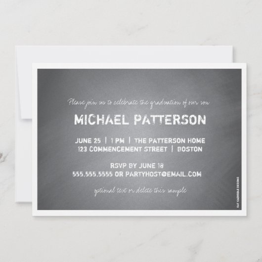 Black Chalkboard Graphic Guy Graduation Party Kaart (Achterkant)