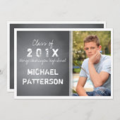 Black Chalkboard Graphic Guy Graduation Party Kaart (Voorkant / Achterkant)