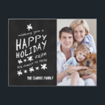 BLACK CHALKBOARD HOLIDAIRE FOTO-BRIEFKAART FEESTDAGENKAART<br><div class="desc">CHALKBOARD HAPPY HOLIDAY FOTO CARD. Fun chalk font used on a black chalkboard effect background. Ik wens u een HAPPY-HOLIDAY VAN ONZE FAMILIE TOT JULLIE. Personaliseer je jouw naam en familiefoto. Elke Clarke© voor Monogram Gallery. Neem voor een ander gezegde contact op met de winkel.</div>