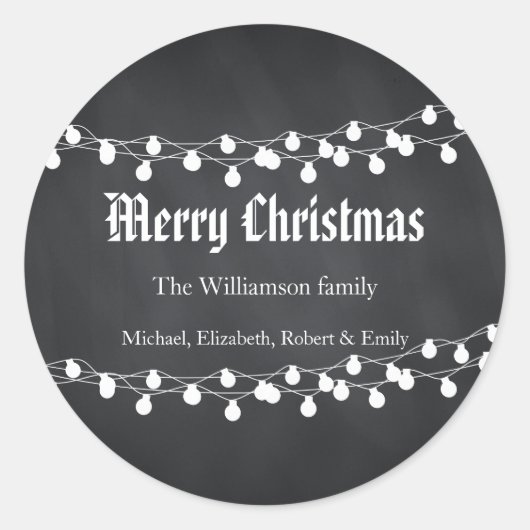 Black Chalkboard Holiday-kerstlampjes Ronde Sticker (Voorkant)