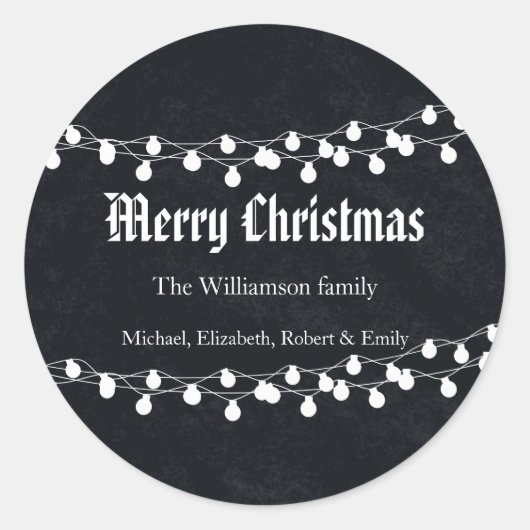 Black Chalkboard Holiday-kerstlampjes Ronde Sticker (Voorkant)