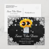Black Chalkboard Lace Sunflower Save the Date Aankondigingskaart (Voorkant / Achterkant)
