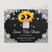 Black Chalkboard Lace Sunflower Save the Date Aankondigingskaart (Voorkant)