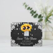 Black Chalkboard Lace Sunflower Save the Date Aankondigingskaart (Staand voorkant)