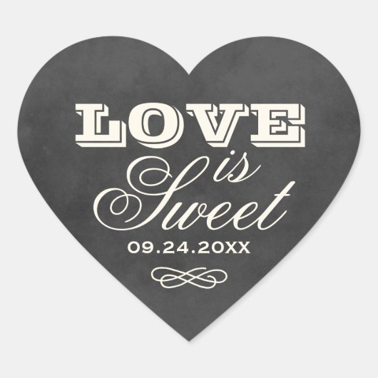  Black Chalkboard Love is Sweet Wedding Hart Sticker (Voorkant)