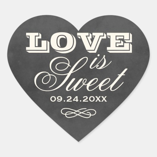  Black Chalkboard Love is Sweet Wedding Hart Sticker (Voorkant)