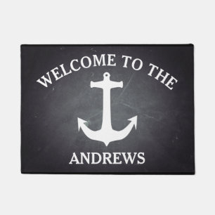 Black Chalkboard Modern Welcome Persoonlijk Deurmat