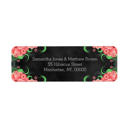 Black Chalkboard Pink Floral Return Address Labels (Voorkant)