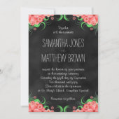 Black Chalkboard Pink Floral Wedding Kaart (Voorkant)